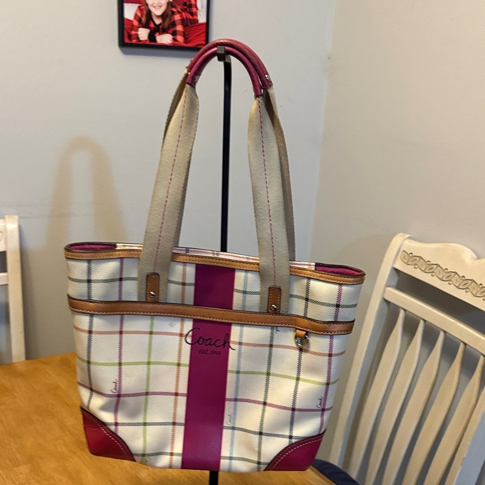 Coach Pink Tattersall Tote Bag